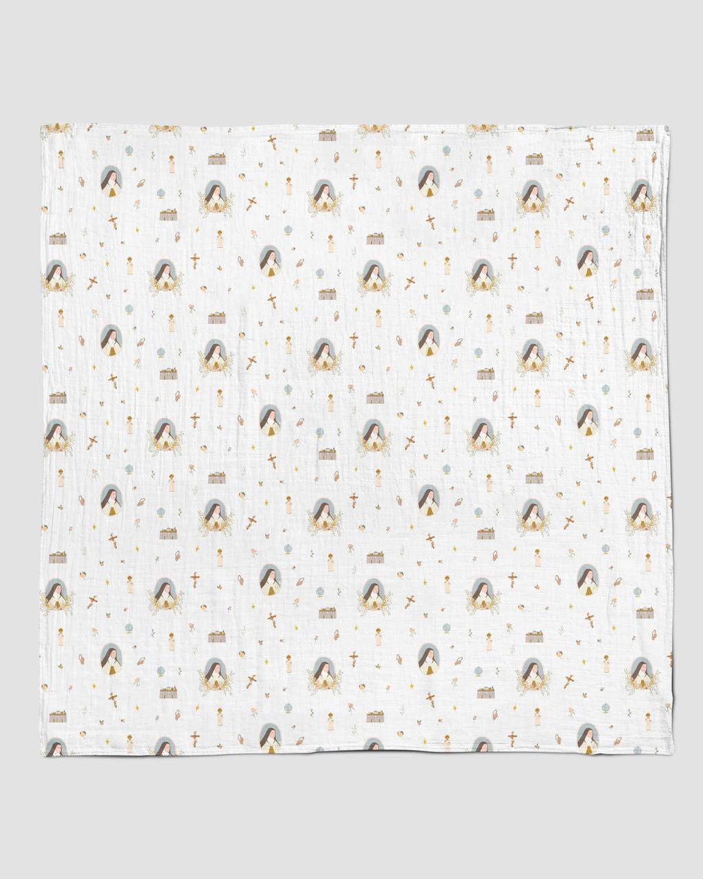 Be A Heart - Couverture emmaillotage en mousseline Sainte Thérèse de Lisieux pour bébé