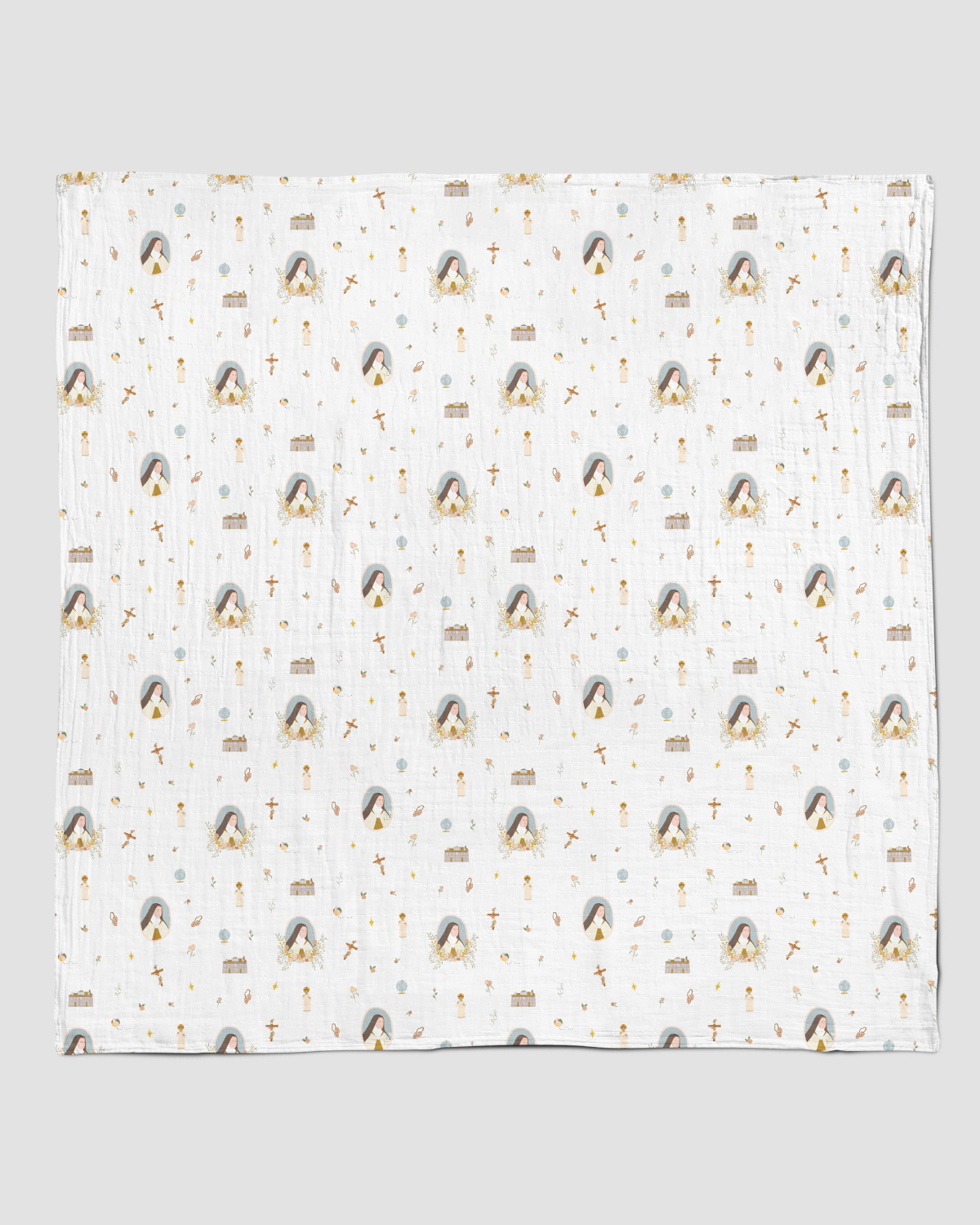 Be A Heart - Couverture emmaillotage en mousseline Sainte Thérèse de Lisieux pour bébé