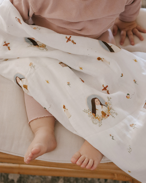 Be A Heart - St. Thérèse of Lisieux Muslin Swaddle Blanket for Baby