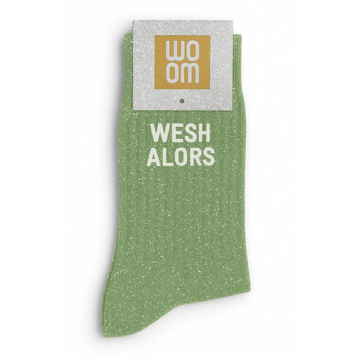 WOOM - Chaussettes à Paillettes à Message "Wesh Alors" Vert Amande